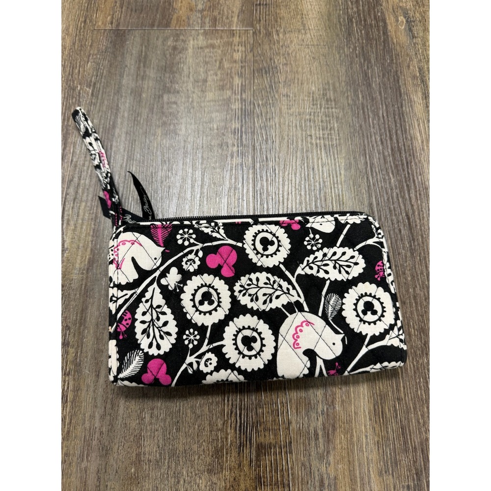 Vera Bradley Disney Mickey Mouse Floral Wristlet Wallet Black Pink White Quilted